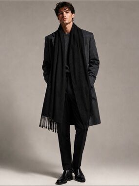 Men’s Charter Club Black Textured Rayon Fringe Scarf  Wrap Pashmina 84” x 24”